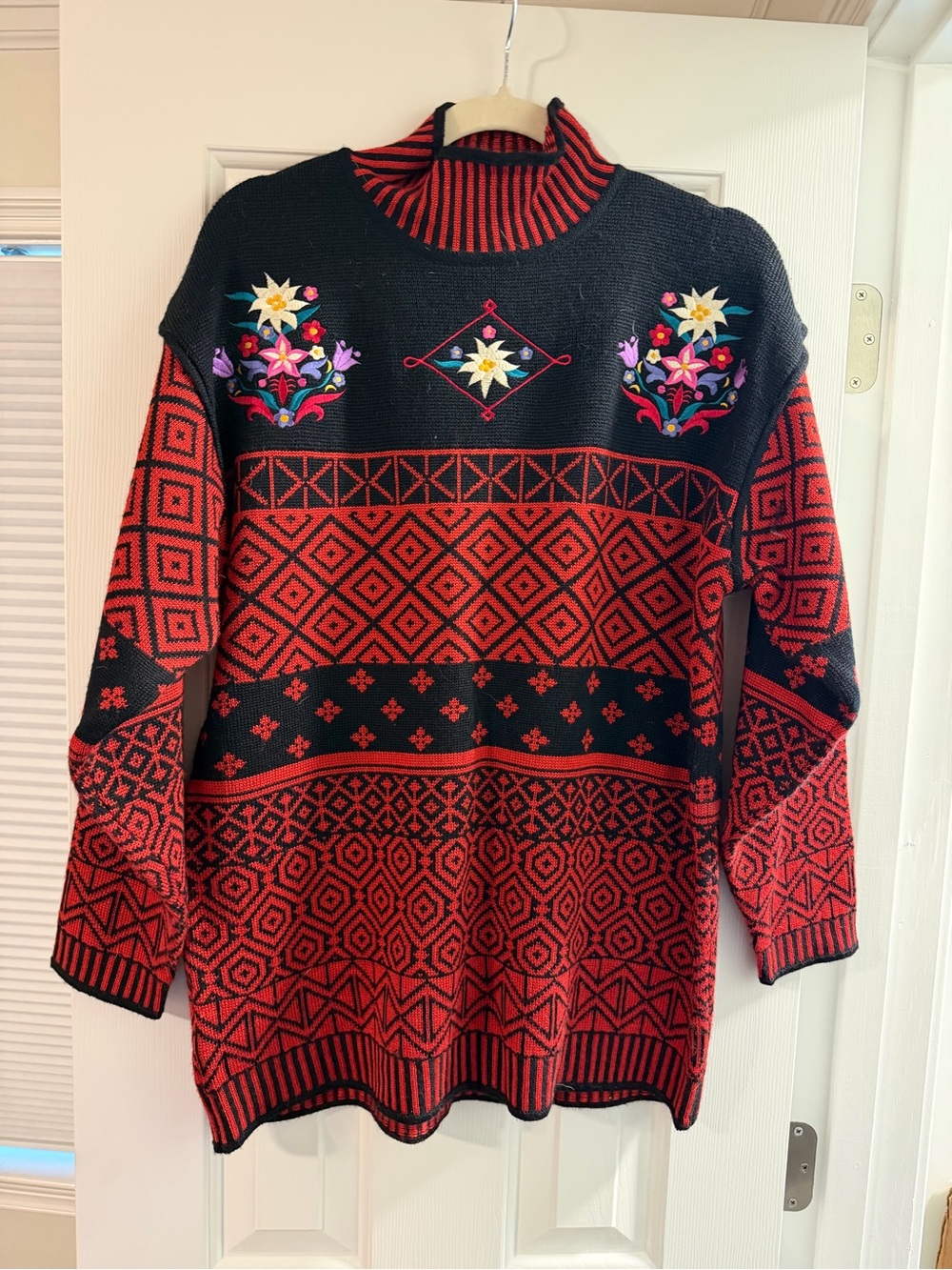 Obermeyer Red and Black Embroidered Nordic Sweater
